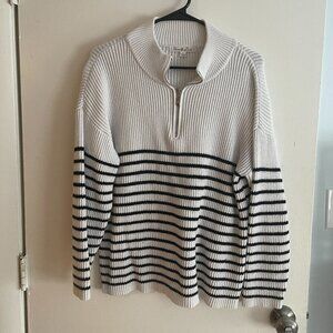 Vine & Love Striped Quarter Zip Sweater